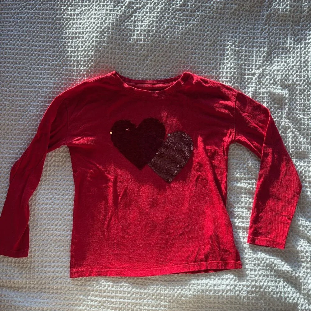 Gap Kids Red Flip Sequin Heart Shirt Girls M Valentine Top